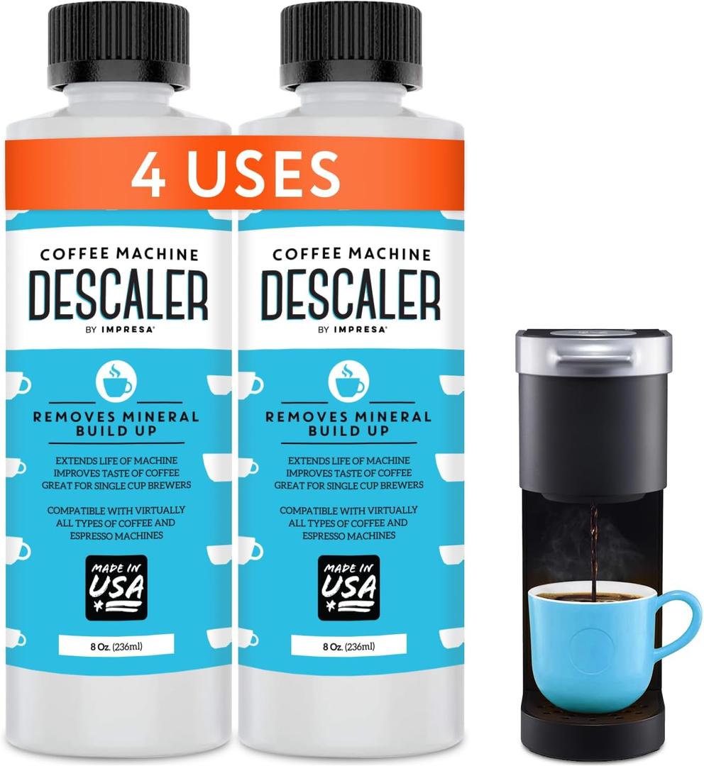 Descaler (2 Pack, 2 Uses Per Bottle) - Made in the USA - Universal Descaling Solution for Keurig, Nespresso, Delonghi and All Single Use Coffee and Espresso Machines (8 Fl Oz (Pack of 2))