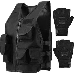 SATINIOR Tactical Vest Combat Vest Outdoor with Half Finger Fingerless Short Gloves Breathable Paintball Accessories (55, Cool Style)