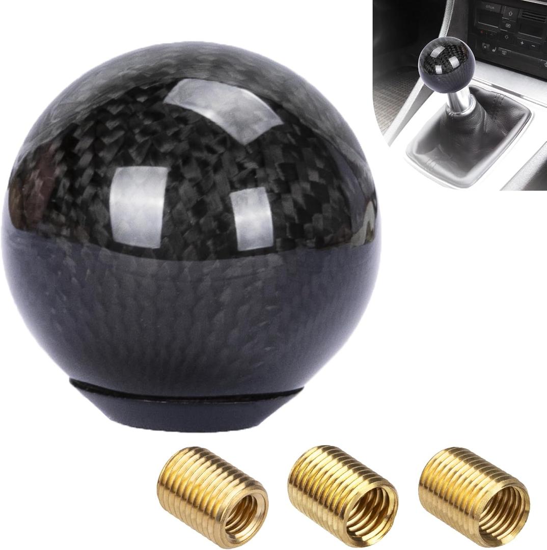 ecocstm Carbon Fiber Shift Knob, Round Ball Shifter Knobs with 3 Adapters, Weighted Gear Shift Knob, Car Stick Shifter Accessories, Compatible with Most Manual Vehicles (Black)