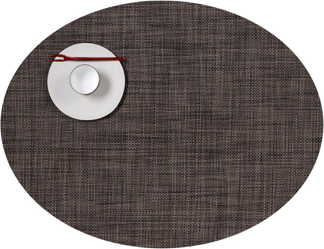 Chilewich Mini Basketweave Placemats - Woven Placemats Set of 4 - Reusable, Stain-Resistant, Indoor/Outdoor Tabletop Protection - Dark Walnut - 14" x 19.25" Oval
