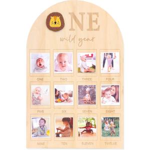 One Wild Year Photo Wood Board - Jungle Lion 1st Birthday Decorations, Newborn First Year Monthly Milestone Photos, Little Lion 1 To 12 Months Photo Display, Wild One Birthday Wooden Photo Board (Lion Photo Board) One Wild Year Photo Wood Board - Jungle Lion 1st Birthday Decorations, Newborn First Year Monthly Milestone Photos, Little Lion 1 To 12 Months Photo Display, Wild One Birthday Wooden Photo Board (Lion Photo Board)