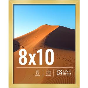 LaVie Home 8x10 Picture Frame for Wall Display, 8x10 Gold Picture Frame with HD Plexiglas, 8 x 10 Frame 1 Pack, Display Frame for Vertical or Horizontal, Classic Collection