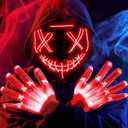 JOYIN Halloween Led Mask, Light Up Mask and Gloves for Cosplay Costume (Red), 3 Modes Scary Glow in The Dark Masks for Boys Girls Halloween Party Dress Up Accessories, Gifts Giving