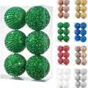 6pcs 3.94" Christmas Ball Ornaments Glitter Shatterproof Christmas Tree Ornaments Sequin Xmas Hanging Balls Decorations for Wedding Party Holiday(Green, 6pc-10cm)