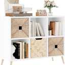 6 Cube Storage Organizer, Wood Bookcase with Legs, Modern Freestanding Cubby Shelving Unit, White Book Shelf Toy Storage Cabinet for Bedroom, Living Room, Kids Room, Fits 11 Inch Bins