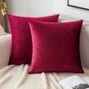 EMEMA Pack of 2 Velvet Christmas Throw Pillow Covers Decorative Square Pillowcase Soft Solid Cushion Case for Sofa Bedroom Chair Car 18x18 Inch Red 