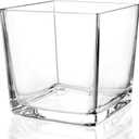 1 Pack Square Glass Vase 6" x 6" x 6", Clear Flower Vase for Centerpieces, Candle Holder for Wedding Party Events, Home Dcor
