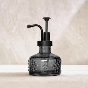 Cute Mini Glass Soap Dispenser with Pump, 6oz Vintage Gothic Style, Colored Thick Glass, for Bathroom or Vanity Decor (Grey) (Gray)