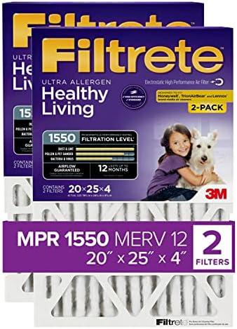 Filtrete 20x25x4(SlimFit), AC Furnace Air Filter, MPR 1550 DP, Healthy Living Ultra Allergen Deep Pleat,4-Pack, Fits Lennox & Honeywell Devices (exact dimensions 19.5 x 24.5 x 3.75)