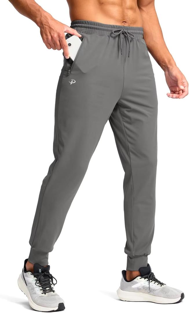 Pudolla Men's Lightweight Sweatpants with Pockets Ultra 4-Way Stretch Joggers Gym Workout Runing Athletic Track Pants (Large, Light Grey)