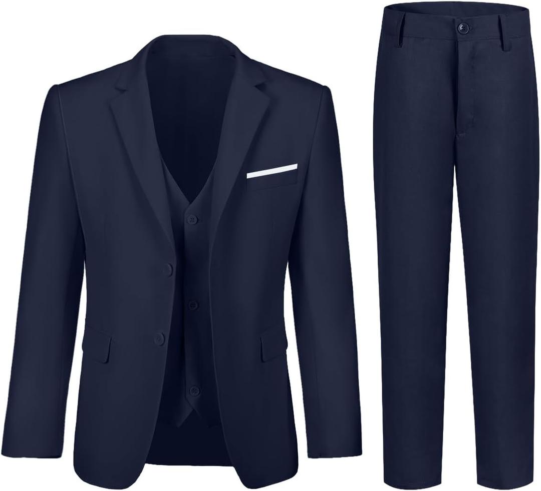 Boys Suits 3 Piece Slim Fit Suit Set Dresswear Ring Bearer Outfit for Boy (8, Navy Blue)