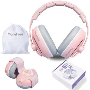 Momfree 2 in 1 Baby Ear Muffs, Noise Reduction Ear Protection Soft Earmuffs & Adjustable Headband for Newborn, Infant, Toddler (0-48 Months), Hearing Protection Headphones for Airplane Travel, Sleep