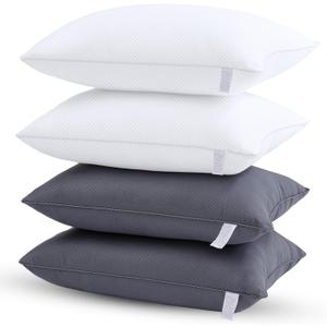 Bed Pillows for Sleeping - Pillows Standard Size Set of 4, Soft Hotel Pillows with Down Alternative Filling for Side, Back & Stomach Sleepers, Fluffy Pillows for Bed (2 White & 2 Grey)