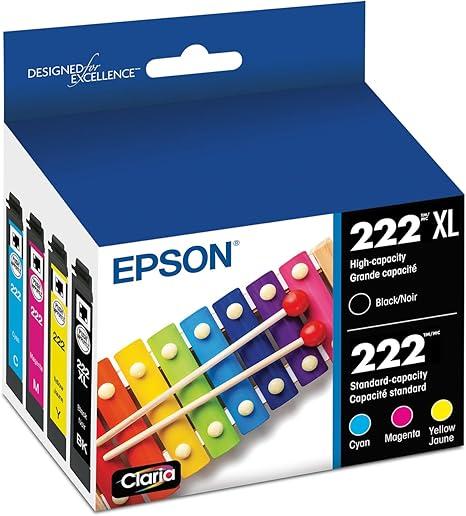 EPSON 222 Claria Ink High Capacity Black & Standard Color Cartridge Combo Pack (T222XL-BCS) Works with WorkForce WF-2960, Expression XP-5200, Black/Cyan/Magenta/Yellow