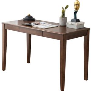 Solid Wood Desk with Drawer, Wooden Home Office Desk for Work, Student Computer Desk for Small Spaces, Gaming Study PC Desk for Bedroom, Easy to Assemble (Walnut Color 47 inch)