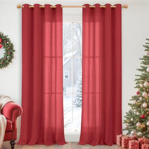 YoungsTex Red Linen Curtains 90 Inches Length for Living Room, Light Filtering Drapes Privacy with Grommet for Bedroom Dining Room, 2 Panels, 52 X 90 Inch (Sliver-red Color)
