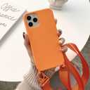 Compatible with iPhone 14 Pro,Crossbody Phone Case with Lanyard Cute Soft Silicone Case with Adjustable Shoulder Strap Shockproof Protector Compatible with Women Girls Orange