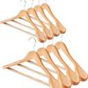 AMKUFO Wide Shoulder Wooden Hangers 8 Pack Coat Hanger with Non Slip Pants Bar, Heavy Duty Suit Hanger Wood Clothes Hangers with Smooth Finish 360 Swivel Hook for Sweater Jackets Shirts Natural