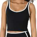Amazon Essentials Women's Active FormFlex Buttery Soft Light Support Crop Tank with Bra and Contrast Trim, M