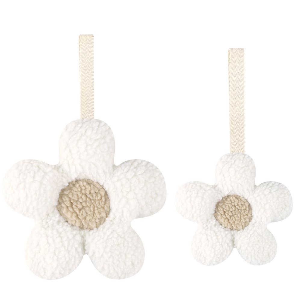 Baby Daisy Pacifier Holder,Light and Soft Dummy Holder Handmade 2 Pack, Decor for Nursing Kids Room (White petals with beige centre)