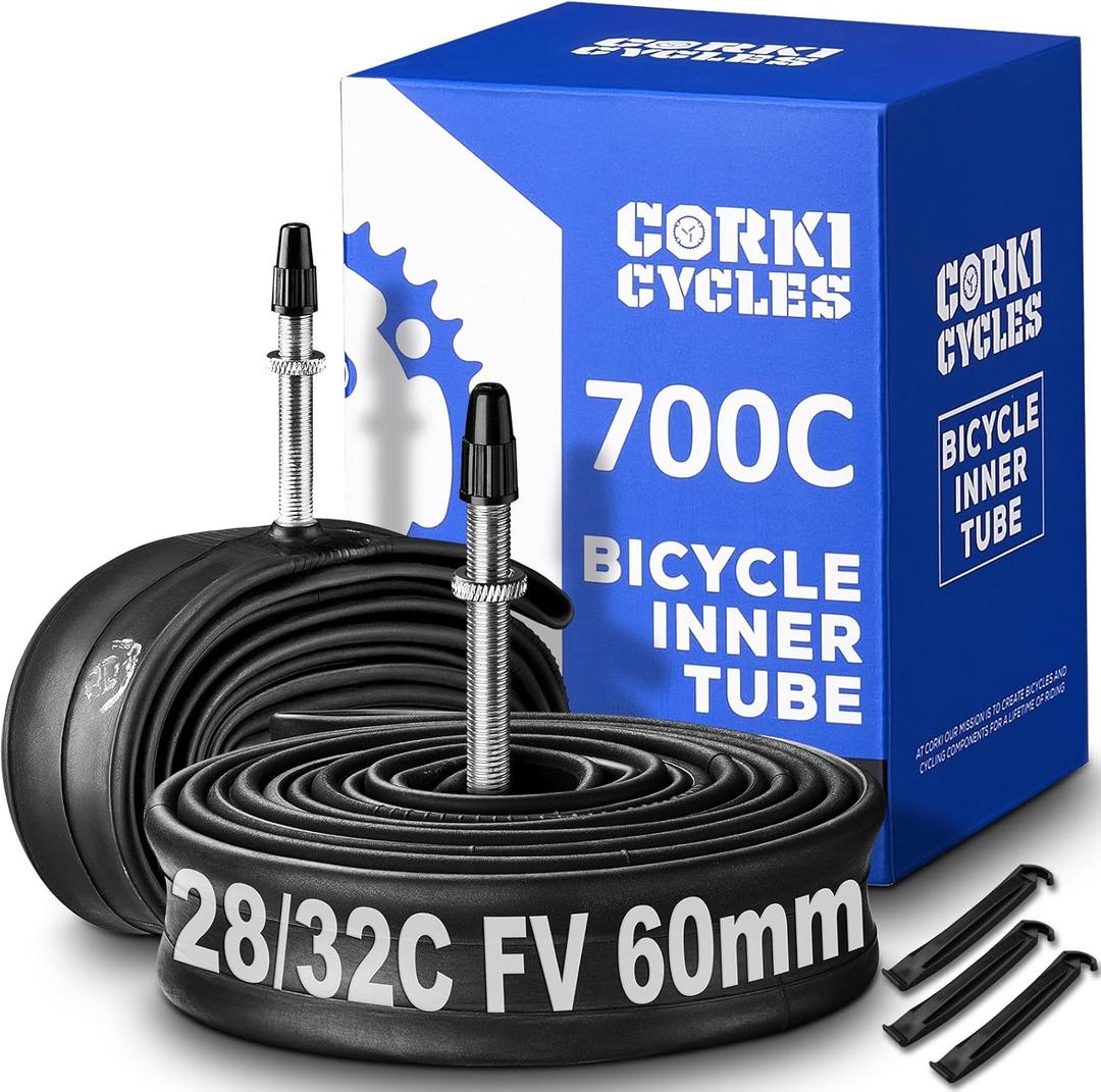 700c Bike Tire Inner Tube Replacement for Road Bicycle 28 Inch Premium Heavy Duty Butyl Rubber Spare 2 Pack with Tire Levers