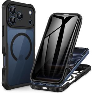 CENHUFO Magnetic Privacy for iPhone 17 Pro Max Case [Compatible with Magsafe] Full Body Phone Case Built-in 9H Tempered Glass Privacy Screen Protector, Camera Protection Shockproof Cover - Black