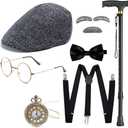 Gionforsy Old Man Costume Accessories Set 100 Days of School Grandpa Accessories 1920s Men Gatsby Costume