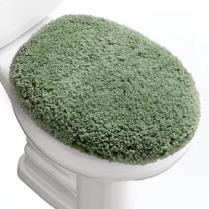 Microfiber Elongated Toilet Seat Cover 19.5"x 15" Machine Washable Solid Toilet Lid Cover Adjustable Rubber Backing Fits Most 18-19.5" L x 14-16" W Elongated Toilet Seat (Sage Green)