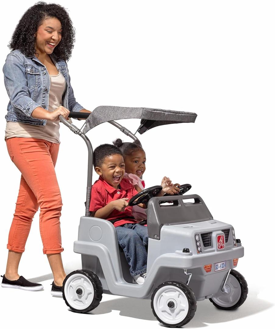Step2 Side-by-Side Push Around SUV, Kids Push Car, 2 Seats, Stroller Substitute, Includes Seat Belts & Horns, Made of Durable Plastic, Max Weight 100 lbs., for Toddlers 1.5-5 Years Old, Gray (Large)