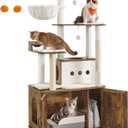 Feandrea Cat Tree, 66.9-Inch Cat Tower with Litter Box Enclosure, Large Cat Condo with Food Station, Storage, Scratching Posts, Cat Cave, Hammock, Washable Cushions, Rustic Brown UPCT169K01