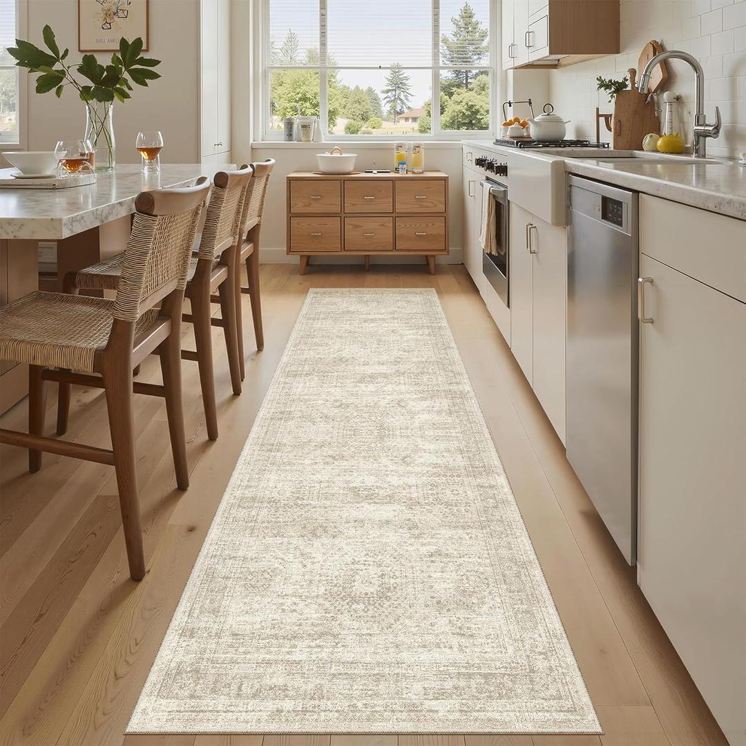 Runner Rug 2'x8' Washable Non-Slip Runner Rugs for Kitchen Bathroom Laundry Room Beige Vintage Floor Carpet Runners for Hallway Entryway