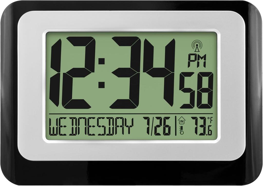 La Crosse Technology W88631 Digital Atomic Black Wall Clock with Temperature (6.25 x 5.25 x 2.50)