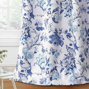 H.VERSAILTEX Blackout Curtains 2 Panels Set Floral Print Curtain Drapes for Living Room Thermal Insulated Grommet Window Curtains for Bedroom - Traditional Floral in Blue and White, Size: 52"W x 63"L (Pack of 2)