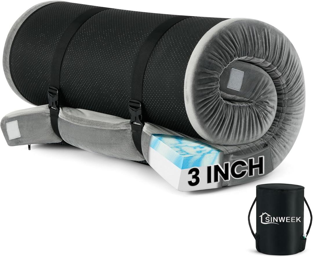 Sinweek Memory Foam Camping Mattress CertiPUR-US Waterproof Portable Roll Up Mattress for Adults Cot Mattress Car Van Sleeping Mat Pad with Carrying Bag (Cot (72*24*3"))