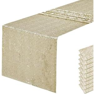 10 Packs 12 x 108 inches Champagne Gold Sequin Table Runner, Glitter Champagne Table Runner for Wedding Birthday Bachelorette Holiday Party Supplies Decorations Bridal Shower Baby Shower