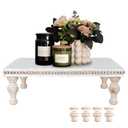 MAONAME Wood Display Risers Decorative Tray, Farmhouse Pedestal Stand for Display Home Decor, Vintage White Beaded Wooden Tray for Kitchen Counter, Short and Tall Footed