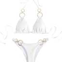 WDIRARA Women's Ring Halter Bikini Swimsuit 2 Piece Tie Back Bathing Suit XS