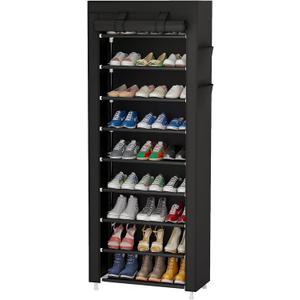 Calmootey 9 Tier Shoe Rack Organizer,Portable Shoe Shelf with Nonwoven Fabric Cover for Closet Hallway,Bedroom,Entryway,Black | Organizer, for Closet, Hallway, Bedroom, Entryway