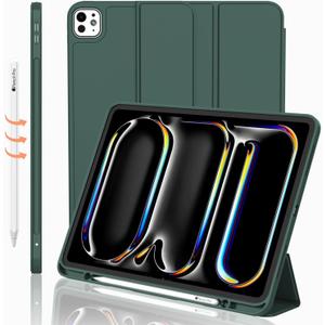 iMieet iPad Pro 13 Inch Case (M5/M4) 2025/2024 with Pencil Holder, Trifold Stand Smart Case with Soft TPU Back, Auto Wake/Sleep (Midnight Green)