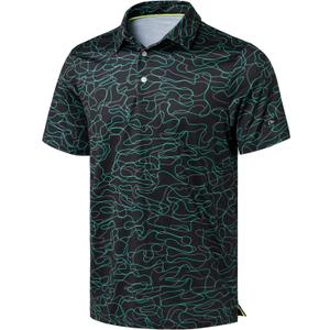 Obla Mens Golf Polo Shirts Short Sleeve Dry Fit Performance Moisture Wicking Casual Print Collared Golf Shirts for Men (Black) 4XL