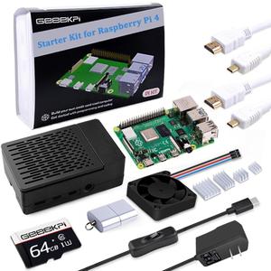 GeeekPi Starter Kit for Raspberry Pi 4 4GB, with Pi 4, Case, 64GB Card, Card Reader, Cables and 18W USB C Power Supply