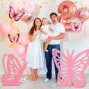 Yousoontic 2 Pcs Large Wooden Butterfly Props - 20" and 17.5" Standing Wings Cutout Backdrop Decoration for Birthday, Baby Shower, Wedding Party(Pink)