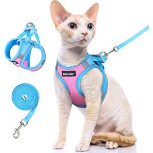 Dooradar Cat Harness and Leash Set, Escape Proof Lightweight Kitten Harness, Soft Breathable Reflective Vest for Outdoor Walking Traveling, Adjustable for Small Cats, Pink & Blue, S
