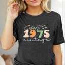 Vintage 1975 T-Shirt for Women 50th Birthday Gift Shirts Funny Flower Graphic Retro Birthday Casual Tee Tops (S)