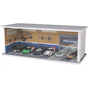 1:64 Scale Car Model Display Case for Hot Wheels,Matchbox Cars,Parking lot with Lights(Repair Store Scene Contains 6 Parking Spaces)