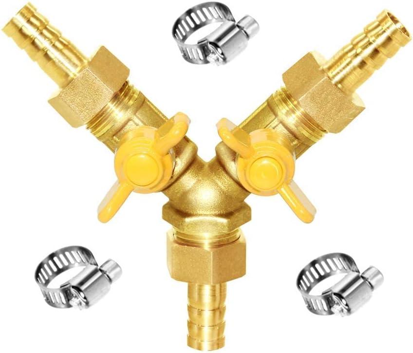 Joywayus 3/8" Hose Barb 3 Way Shut Off Ball Valve Y Shaped 2 Switch Brass Fitting