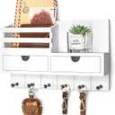 Rebee Vision Decorative Key Holder Wall Mount for Home Decor - Mail Holder with 2 Drawer Organizer and 6 Key Hooks - Home Organization for Aesthetic Room Decor (White)