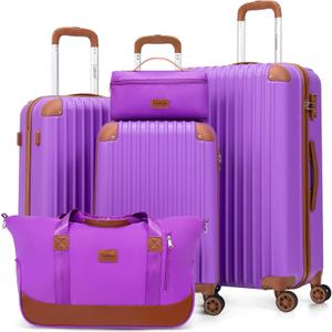 Luggage Sets 5 Piece Suitcases with Wheels, Suitcase Set ABS Hard Case Luggage with TSA Lock Spinner Wheels Durable Travel Luggage (BrightPurple)
