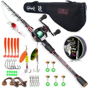 Sougayilang Fishing Rod and Reel Combo, Telescopic Casting Rod Baitcasting Reel with Carrier Bag Baitcaster Combo for Freshwater Saltwater