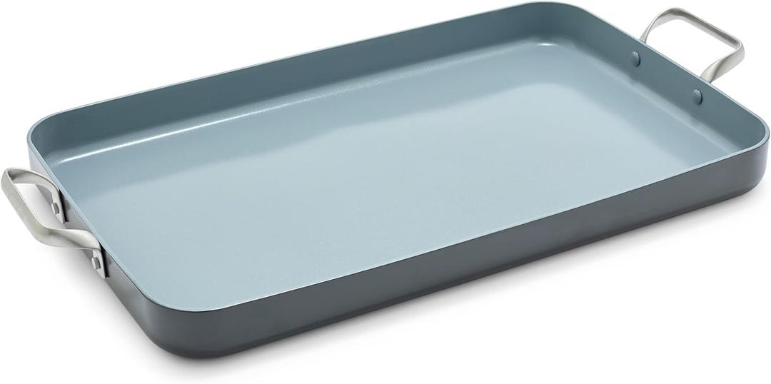 GreenPan Valencia Pro 18" x 11" Double Burner Griddle Pan, Induction Suitable, Ceramic Nonstick PFAS-Free, Rectangular Stovetop Cookware, Stainless Steel Handles, Dishwasher, Oven & Broiler Safe, Gray GreenPan Valencia Pro 18" x 11" Double Burner Griddle Pan, Induction Suitable, Ceramic Nonstick PFAS-Free, Rectangular Stovetop Cookware, Stainless Steel Handles, Dishwasher, Oven & Broiler Safe, Gray